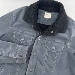 Gap 1969 Mens XS Corduroy Sherpa Lined Trucker Jacket Faded Blue Gray